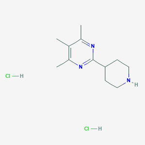 molecular formula C12H21Cl2N3 B2724713 4,5,6-三甲基-2-哌啶-4-基嘧啶;二盐酸盐 CAS No. 2460749-80-6