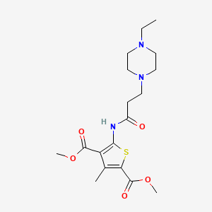 molecular formula C18H27N3O5S B2724714 Dimethyl 5-[3-(4-ethylpiperazin-1-yl)propanoylamino]-3-methylthiophene-2,4-dicarboxylate CAS No. 670268-57-2