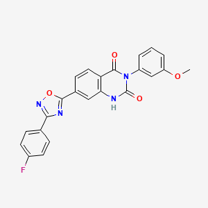 molecular formula C23H15FN4O4 B2724719 7-[3-(4-fluorophenyl)-1,2,4-oxadiazol-5-yl]-3-(3-methoxyphenyl)quinazoline-2,4(1H,3H)-dione CAS No. 1326856-77-2