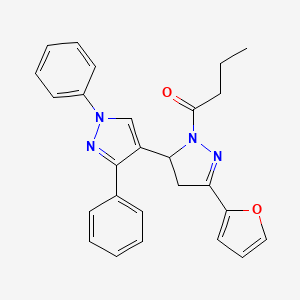 molecular formula C26H24N4O2 B2724722 1-[5-(1,3-二苯基吡唑-4-基)-3-(2-呋喃基)-2-吡唑烯基]丁酮 CAS No. 956734-48-8