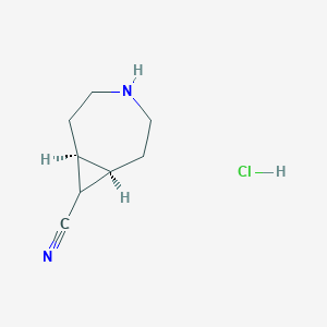 molecular formula C8H13ClN2 B2724733 (1R,7S)-4-Azabicyclo[5.1.0]octane-8-carbonitrile;hydrochloride CAS No. 2445749-65-3