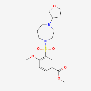 molecular formula C18H26N2O6S B2724734 甲酸 4-甲氧基-3-((4-(四氢呋喃-3-基)-1,4-二氮杂环己烷-1-基)磺酰)苯酯 CAS No. 2319640-72-5