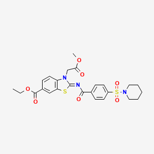 Ethyl 3-(2-methoxy-2-oxoethyl)-2-(4-piperidin-1-ylsulfonylbenzoyl)imino-1,3-benzothiazole-6-carboxylate