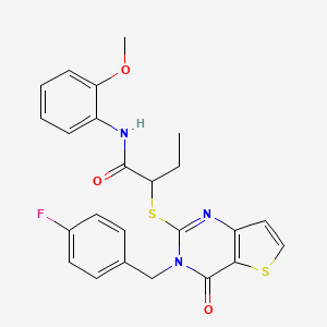 molecular formula C24H22FN3O3S2 B2724757 2-((3-(4-fluorobenzyl)-4-oxo-3,4-dihydrothieno[3,2-d]pyrimidin-2-yl)thio)-N-(2-methoxyphenyl)butanamide CAS No. 1790193-80-4