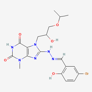 molecular formula C19H23BrN6O5 B2724764 (E)-8-(2-(5-bromo-2-hydroxybenzylidene)hydrazinyl)-7-(2-hydroxy-3-isopropoxypropyl)-3-methyl-1H-purine-2,6(3H,7H)-dione CAS No. 372083-05-1