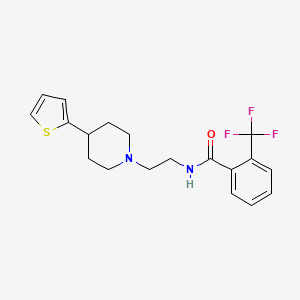 molecular formula C19H21F3N2OS B2724773 N-(2-(4-(噻吩-2-基)哌啶-1-基)乙基)-2-(三氟甲基)苯甲酰胺 CAS No. 1428351-42-1