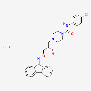 molecular formula C27H28Cl2N4O3 B2724784 4-(3-(((9H-fluoren-9-ylidene)amino)oxy)-2-hydroxypropyl)-N-(4-chlorophenyl)piperazine-1-carboxamide hydrochloride CAS No. 1216563-18-6