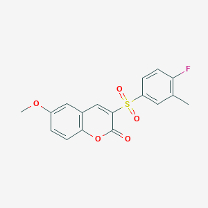 molecular formula C17H13FO5S B2724806 3-(4-氟-3-甲基苯基)磺酰-6-甲氧基香豆素-2-酮 CAS No. 904432-78-6