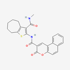 molecular formula C25H22N2O4S B2724807 N-(3-(methylcarbamoyl)-5,6,7,8-tetrahydro-4H-cyclohepta[b]thiophen-2-yl)-3-oxo-3H-benzo[f]chromene-2-carboxamide CAS No. 893127-13-4