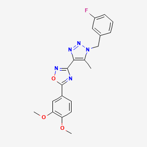 molecular formula C20H18FN5O3 B2724815 5-(3,4-dimethoxyphenyl)-3-(1-(3-fluorobenzyl)-5-methyl-1H-1,2,3-triazol-4-yl)-1,2,4-oxadiazole CAS No. 1251607-90-5