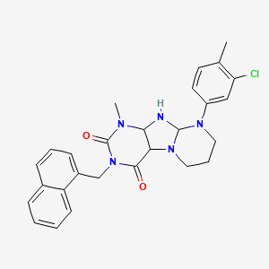 molecular formula C27H24ClN5O2 B2724838 9-(3-chloro-4-methylphenyl)-1-methyl-3-[(naphthalen-1-yl)methyl]-1H,2H,3H,4H,6H,7H,8H,9H-pyrimido[1,2-g]purine-2,4-dione CAS No. 923480-90-4