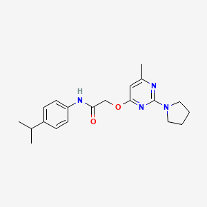 molecular formula C20H26N4O2 B2724864 2-{[6-甲基-2-(吡咯啉-1-基)嘧啶-4-基]氧基}-N-[4-(异丙基)苯基]乙酰胺 CAS No. 1031961-76-8