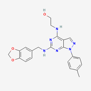 2-((6-((benzo[d][1,3]dioxol-5-ylmethyl)amino)-1-(p-tolyl)-1H-pyrazolo[3,4-d]pyrimidin-4-yl)amino)ethanol