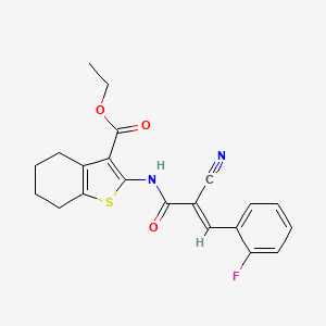 molecular formula C21H19FN2O3S B2724874 (E)-乙酸-2-(2-氰基-3-(2-氟苯基)丙烯酰胺基)-4,5,6,7-四氢苯并[b]噻吩-3-甲酸酯 CAS No. 327062-96-4