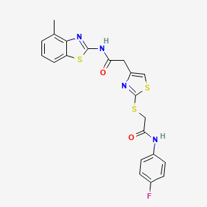 molecular formula C21H17FN4O2S3 B2724878 N-(4-fluorophenyl)-2-((4-(2-((4-methylbenzo[d]thiazol-2-yl)amino)-2-oxoethyl)thiazol-2-yl)thio)acetamide CAS No. 942001-33-4