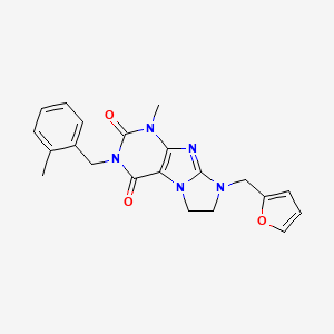 molecular formula C21H21N5O3 B2724907 8-(2-furylmethyl)-1-methyl-3-(2-methylbenzyl)-7,8-dihydro-1H-imidazo[2,1-f]purine-2,4(3H,6H)-dione CAS No. 872838-59-0