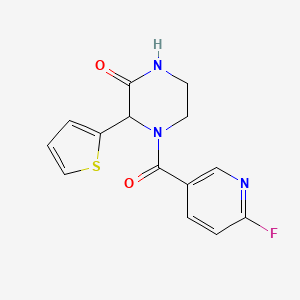molecular formula C14H12FN3O2S B2724909 4-(6-Fluoropyridine-3-carbonyl)-3-thiophen-2-ylpiperazin-2-one CAS No. 1436013-93-2