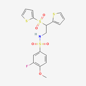 molecular formula C17H16FNO5S4 B2724911 3-氟-4-甲氧基-N-(2-(噻吩-2-基)-2-(噻吩-2-基磺酰)乙基)苯磺酰胺 CAS No. 896349-51-2