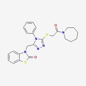 molecular formula C24H25N5O2S2 B2724918 3-((5-((2-(环庚-1-基)-2-氧乙基)硫基)-4-苯基-4H-1,2,4-三唑-3-基)甲基)苯并[d]噻唑-2(3H)-酮 CAS No. 847401-11-0