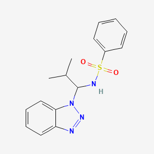 molecular formula C16H18N4O2S B2724921 N-[1-(benzotriazol-1-yl)-2-methylpropyl]benzenesulfonamide CAS No. 124984-79-8