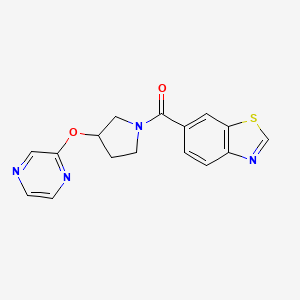 molecular formula C16H14N4O2S B2724927 苯并[d]噻唑-6-基(3-(吡嗪-2-氧基)吡咯烷-1-基)甲酮 CAS No. 2034279-65-5