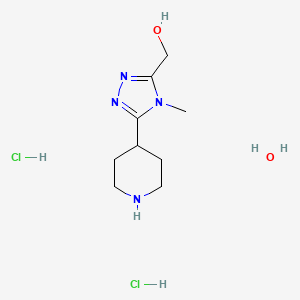 molecular formula C9H20Cl2N4O2 B2724932 [4-Methyl-5-(4-piperidinyl)-4H-1,2,4-triazol-3-yl]methanol dihydrochloride hydrate CAS No. 1330756-25-6