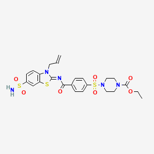 molecular formula C24H27N5O7S3 B2724933 (Z)-乙酸-4-((4-((3-烯丙基-6-磺酰氨基苯并[d]噻唑-2(3H)-基)氨基)苯基)磺酰基)哌嗪-1-甲酸酯 CAS No. 865176-46-1