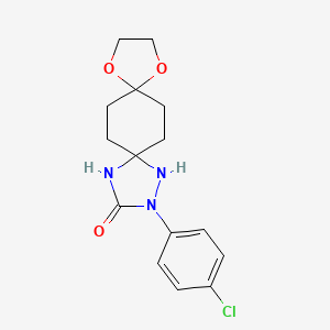 molecular formula C15H18ClN3O3 B2724945 2-(4-Chlorophenyl)-9,12-dioxa-1,2,4-triazadispiro(4.2.4.2)tetradecan-3-one CAS No. 338956-26-6