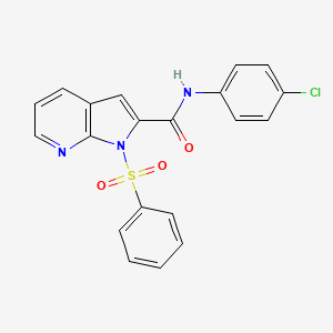 molecular formula C20H14ClN3O3S B2724963 N-(4-chlorophenyl)-1-(phenylsulfonyl)-1H-pyrrolo[2,3-b]pyridine-2-carboxamide CAS No. 477872-25-6