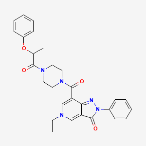 molecular formula C28H29N5O4 B2724972 5-ethyl-7-(4-(2-phenoxypropanoyl)piperazine-1-carbonyl)-2-phenyl-2H-pyrazolo[4,3-c]pyridin-3(5H)-one CAS No. 1040674-52-9