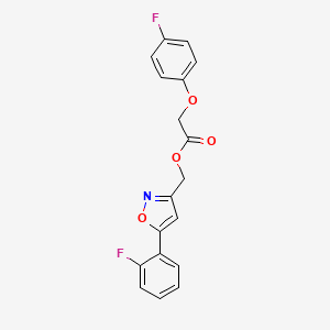 molecular formula C18H13F2NO4 B2724974 (5-(2-Fluorophenyl)isoxazol-3-yl)methyl 2-(4-fluorophenoxy)acetate CAS No. 1105243-70-6