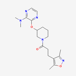 molecular formula C19H27N5O3 B2724982 1-(3-((3-(Dimethylamino)pyrazin-2-yl)oxy)piperidin-1-yl)-3-(3,5-dimethylisoxazol-4-yl)propan-1-one CAS No. 2034502-36-6