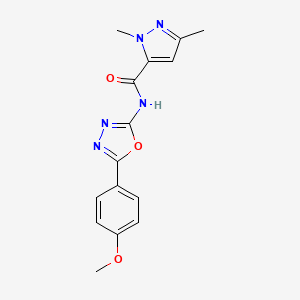 molecular formula C15H15N5O3 B2724999 N-(5-(4-methoxyphenyl)-1,3,4-oxadiazol-2-yl)-1,3-dimethyl-1H-pyrazole-5-carboxamide CAS No. 1014046-08-2