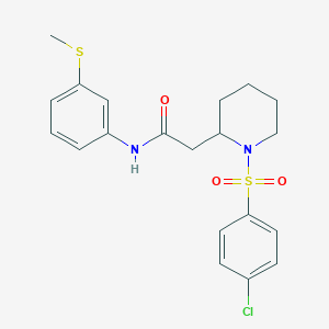 molecular formula C20H23ClN2O3S2 B2725019 2-(1-((4-chlorophenyl)sulfonyl)piperidin-2-yl)-N-(3-(methylthio)phenyl)acetamide CAS No. 941910-79-8