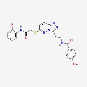 molecular formula C23H21FN6O3S B2725032 N-(2-(6-((2-((2-fluorophenyl)amino)-2-oxoethyl)thio)-[1,2,4]triazolo[4,3-b]pyridazin-3-yl)ethyl)-4-methoxybenzamide CAS No. 872995-61-4