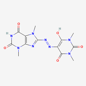 molecular formula C13H14N8O5 B2725037 5-(2-(3,7-dimethyl-2,6-dioxo-2,3,6,7-tetrahydro-1H-purin-8-yl)hydrazono)-1,3-dimethylpyrimidine-2,4,6(1H,3H,5H)-trione CAS No. 887867-57-4