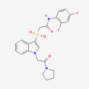 molecular formula C22H21F2N3O4S B2725057 N-(2,4-difluorophenyl)-2-((1-(2-oxo-2-(pyrrolidin-1-yl)ethyl)-1H-indol-3-yl)sulfonyl)acetamide CAS No. 878056-34-9