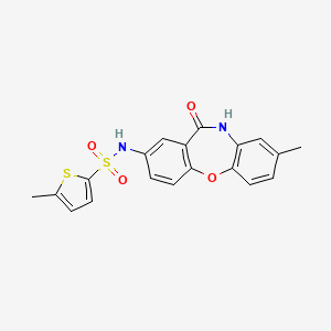molecular formula C19H16N2O4S2 B2725086 5-甲基-N-(8-甲基-11-氧代-10,11-二氢二苯并[b,f][1,4]噁唑-2-基)噻吩-2-磺酰胺 CAS No. 922035-24-3