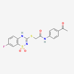 molecular formula C17H14FN3O4S2 B2725090 N-(4-acetylphenyl)-2-((7-fluoro-1,1-dioxido-4H-benzo[e][1,2,4]thiadiazin-3-yl)thio)acetamide CAS No. 886955-88-0