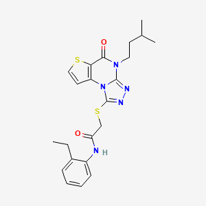 molecular formula C22H25N5O2S2 B2725099 N-(2-ethylphenyl)-2-((4-isopentyl-5-oxo-4,5-dihydrothieno[2,3-e][1,2,4]triazolo[4,3-a]pyrimidin-1-yl)thio)acetamide CAS No. 1189730-60-6
