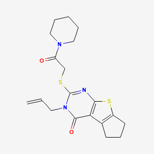 molecular formula C19H23N3O2S2 B2725105 3-allyl-2-((2-oxo-2-(piperidin-1-yl)ethyl)thio)-6,7-dihydro-3H-cyclopenta[4,5]thieno[2,3-d]pyrimidin-4(5H)-one CAS No. 325693-27-4