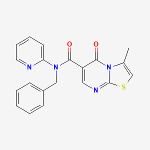 molecular formula C20H16N4O2S B2725118 N-benzyl-3-methyl-5-oxo-N-pyridin-2-yl-[1,3]thiazolo[3,2-a]pyrimidine-6-carboxamide CAS No. 851944-91-7