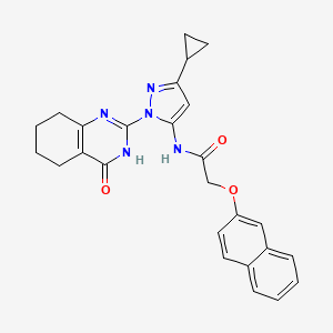 molecular formula C26H25N5O3 B2725119 N-(3-Cyclopropyl-1-(4-oxo-3,4,5,6,7,8-hexahydroquinazolin-2-yl)-1H-pyrazol-5-yl)-2-(naphthalen-2-yloxy)acetamide CAS No. 1207044-79-8