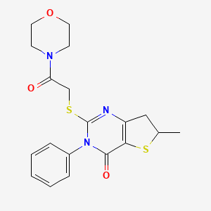 molecular formula C19H21N3O3S2 B2725140 6-methyl-2-((2-morpholino-2-oxoethyl)thio)-3-phenyl-6,7-dihydrothieno[3,2-d]pyrimidin-4(3H)-one CAS No. 862825-24-9