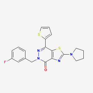 molecular formula C20H17FN4OS2 B2725143 5-(3-fluorobenzyl)-2-(pyrrolidin-1-yl)-7-(thiophen-2-yl)thiazolo[4,5-d]pyridazin-4(5H)-one CAS No. 1105218-83-4