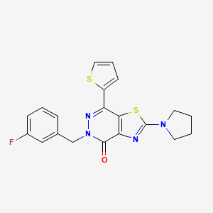 molecular formula C20H17FN4OS2 B2725143 5-(3-氟苯甲基)-2-(吡咯啉-1-基)-7-(噻吩-2-基)噻唑并[4,5-d]吡啉-4(5H)-酮 CAS No. 1105218-83-4