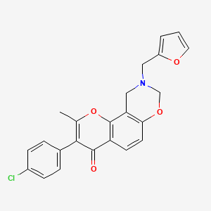 molecular formula C23H18ClNO4 B2725155 3-(4-chlorophenyl)-9-(furan-2-ylmethyl)-2-methyl-9,10-dihydrochromeno[8,7-e][1,3]oxazin-4(8H)-one CAS No. 929402-67-5