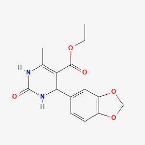 molecular formula C15H16N2O5 B2725171 4-(1,3-benzodioxol-5-yl)-6-methyl-2-oxo-3,4-dihydro-1H-pyrimidine-5-carboxylic acid ethyl ester CAS No. 161374-09-0