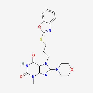 molecular formula C20H22N6O4S B2725183 7-[3-(1,3-benzoxazol-2-ylsulfanyl)propyl]-3-methyl-8-(morpholin-4-yl)-2,3,6,7-tetrahydro-1H-purine-2,6-dione CAS No. 872627-71-9