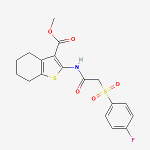 molecular formula C18H18FNO5S2 B2725184 甲基-2-(2-((4-氟苯基)磺酰)乙酰氨基)-4,5,6,7-四氢苯并[b]噻吩-3-羧酸乙酯 CAS No. 895476-60-5